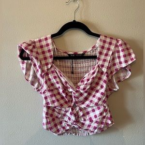 ZARA - White and Pink Checkered Crop Top